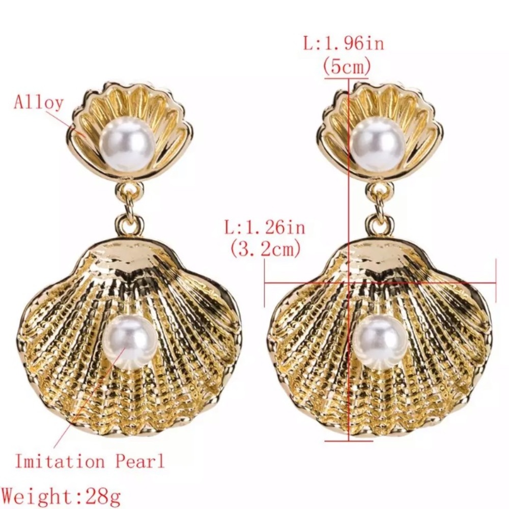 🌟 Big Shell Pearl Earrings - Picture 2 of 5